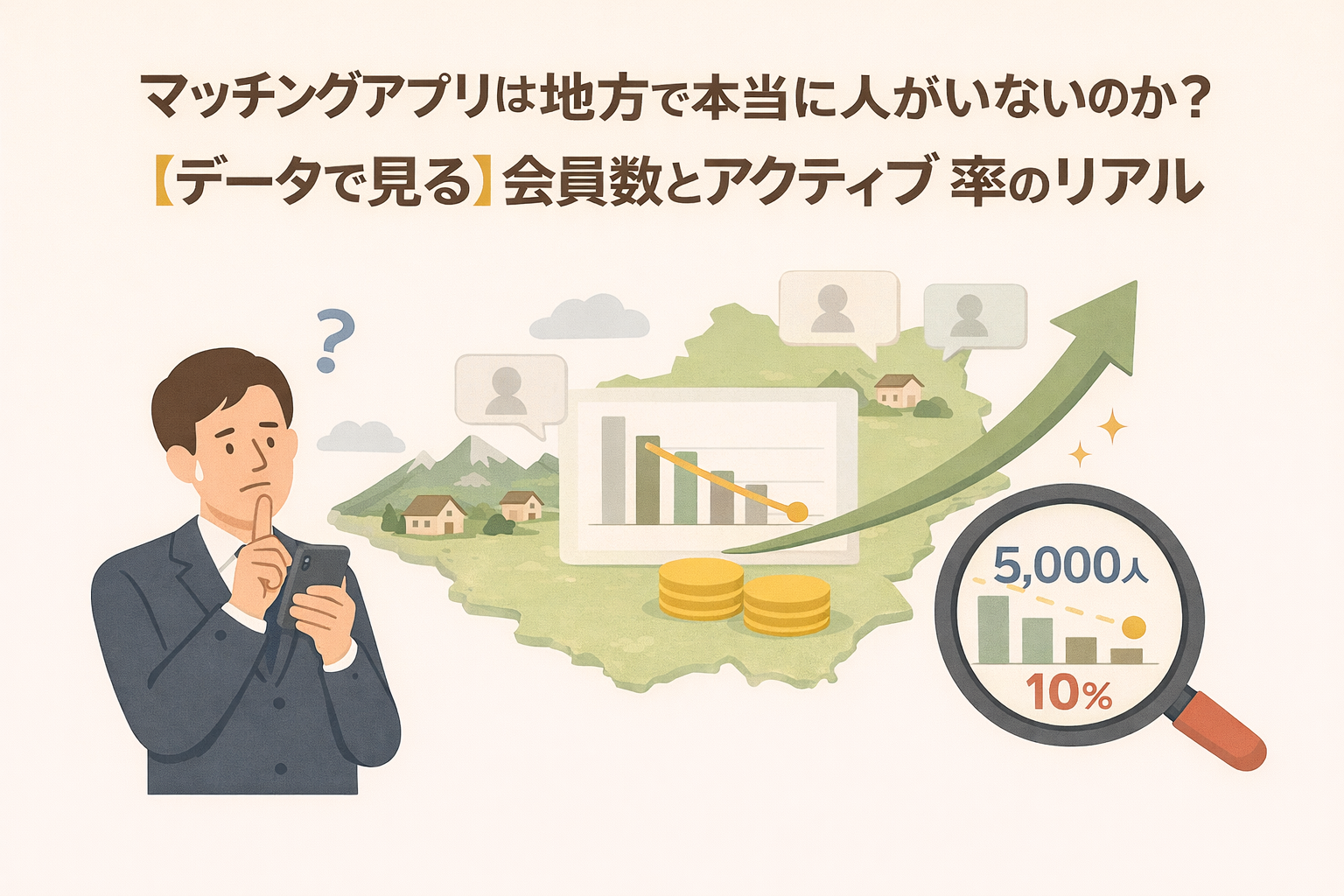 マッチングアプリは地方で本当に人がいないのか？【データで見る】会員数とアクティブ率のリアル
